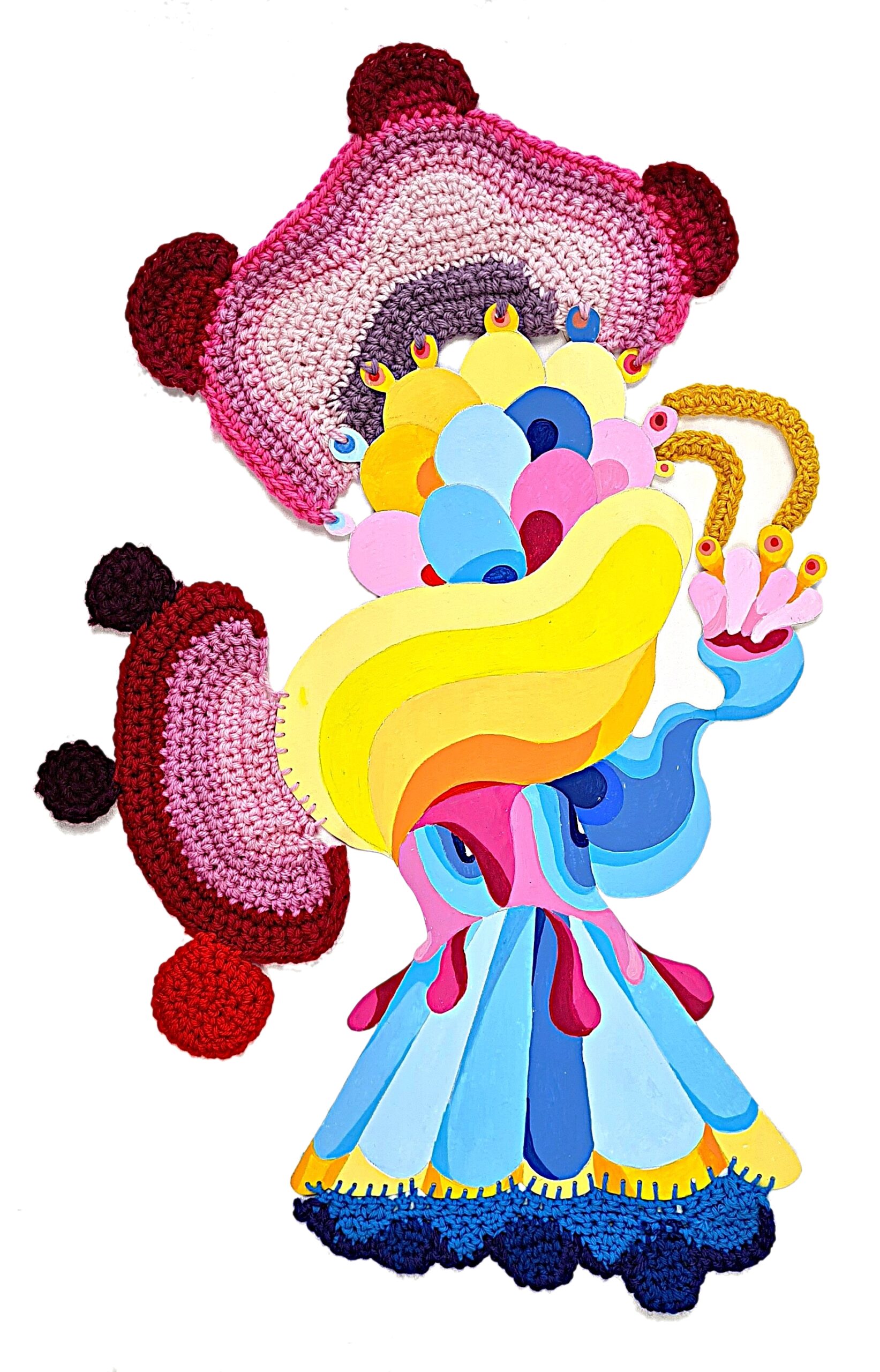 Small Acrobat 13 65 x 41cm 2025 gouache on paper cotton and wool threads tulle